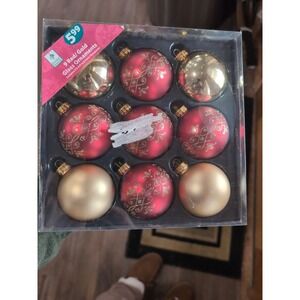 Vintage 9 Red Gold Glass Christmas Ornaments Holiday Decor Set